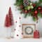 12" White Plush Christmas Cone Tree with Red Pompom Ornaments